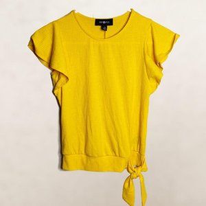 NEW Amy Byer Yellow Flutter Sleeve Boho Blouse